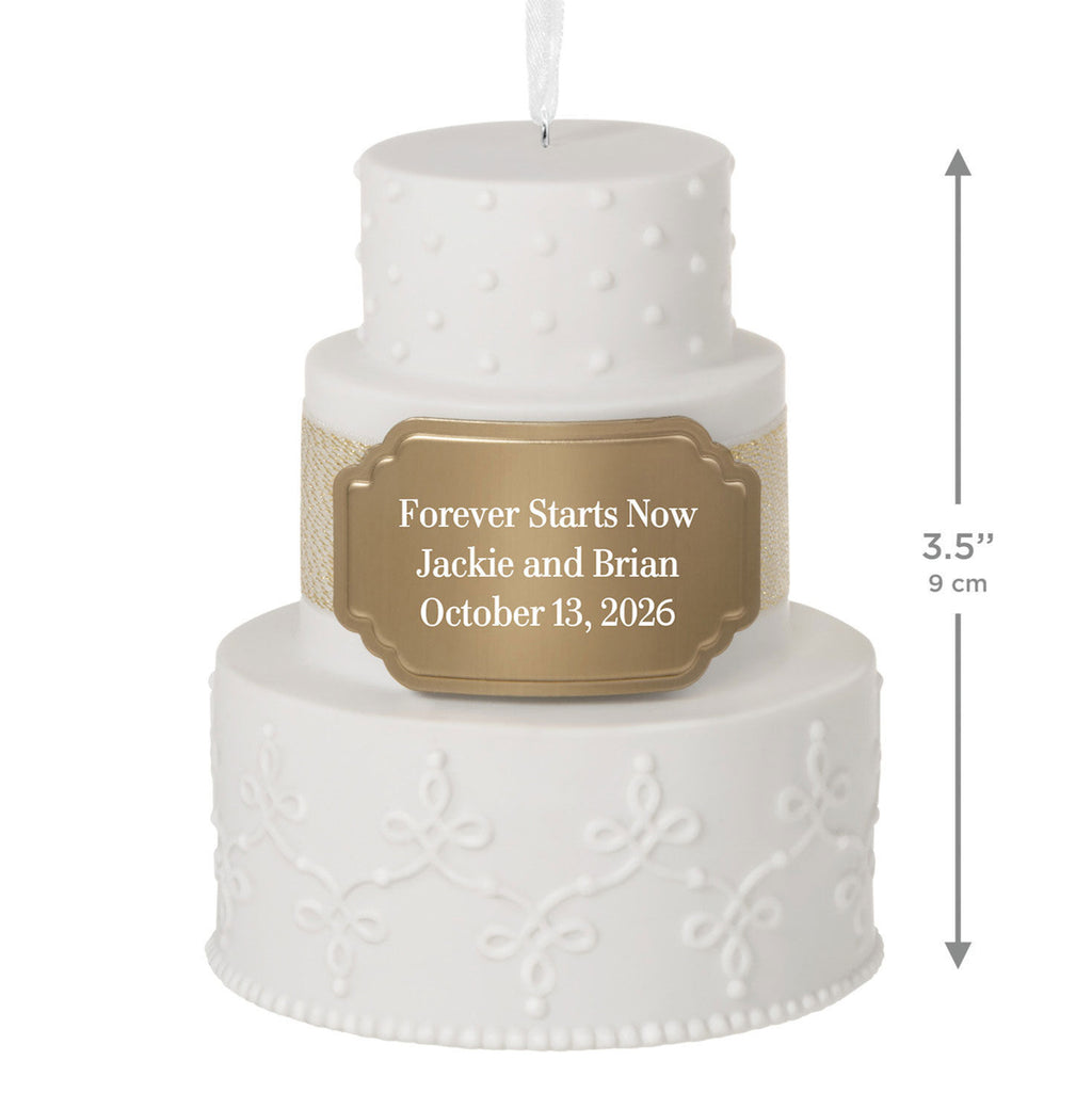 Wedding Cake Ceramic Personalized Ornament, Custom Text