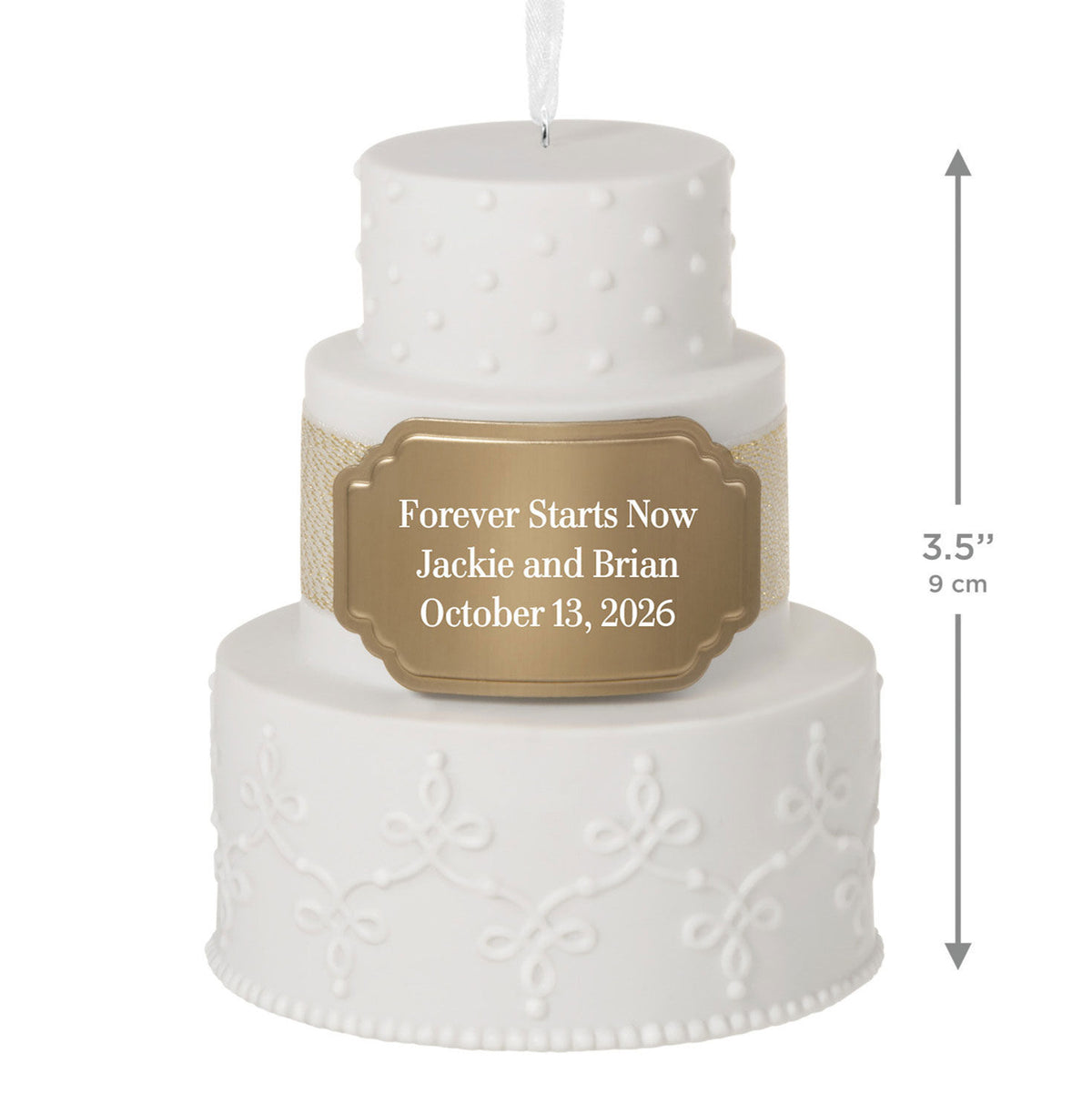 Wedding Cake Ceramic Personalized Ornament, Custom Text